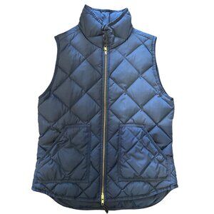 J.Crew Womens Quilted Navy Blue Puffer Vest Pockets Gold Zipper